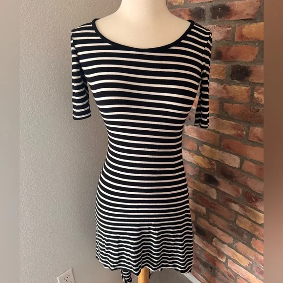 Monteau | Dresses | Black And White Striped Asymmetrical Dress | Poshmark